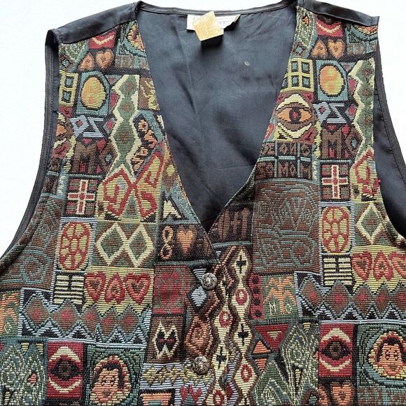 Impressions Vintage Vest Boho black/green/brown multi Medium back tie - Picture 9 of 9